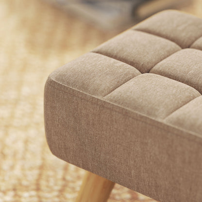 Footstool Stool with Linen Look, Wood Legs, Modern Upholstered Ottoman for Bedroom, Living Room, Brown