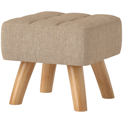 Footstool Stool with Linen Look, Wood Legs, Modern Upholstered Ottoman for Bedroom, Living Room, Brown