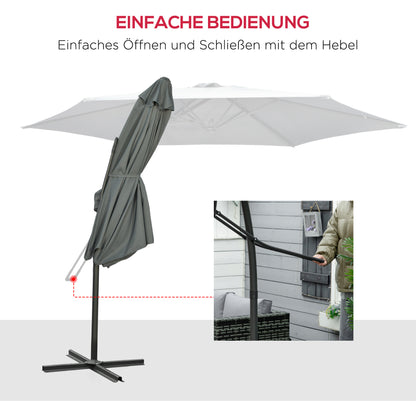 Offset Cantilever Umbrella Ø 293 cm (9.6 ft) – Side Lever, Cross Base Included, Water-Resistant, Wind Vent, UV Protection, Dark Grey
