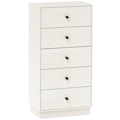 5-Drawer Dresser Slim Bedroom Dresser with Anti-Tip Tall Chest of Drawers for Living Room Hallway 18.5x11.4x37.4 inches White