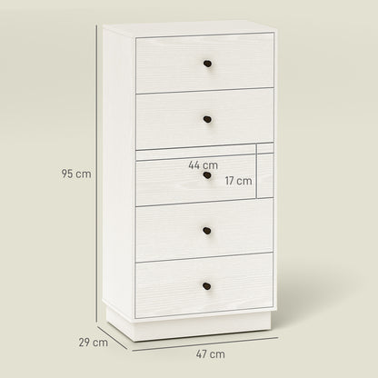 5-Drawer Dresser Slim Bedroom Dresser with Anti-Tip Tall Chest of Drawers for Living Room Hallway 18.5x11.4x37.4 inches White