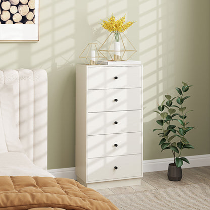 5-Drawer Dresser Slim Bedroom Dresser with Anti-Tip Tall Chest of Drawers for Living Room Hallway 18.5x11.4x37.4 inches White