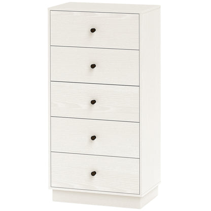 5-Drawer Dresser Slim Bedroom Dresser with Anti-Tip Tall Chest of Drawers for Living Room Hallway 18.5x11.4x37.4 inches White