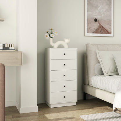 5-Drawer Dresser Slim Bedroom Dresser with Anti-Tip Tall Chest of Drawers for Living Room Hallway 18.5x11.4x37.4 inches White