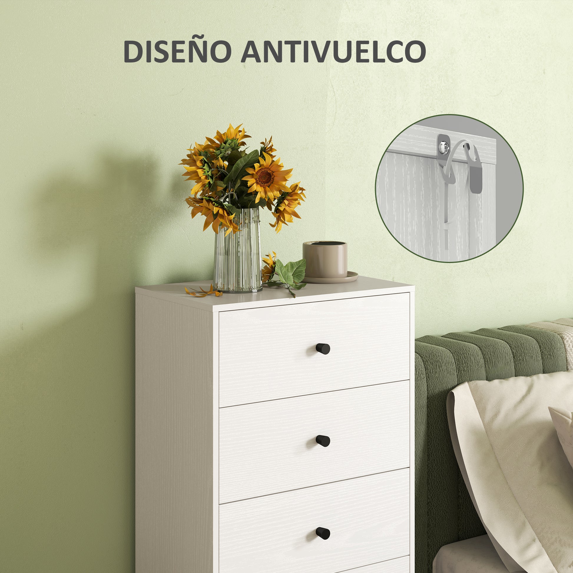 5-Drawer Dresser Slim Bedroom Dresser with Anti-Tip Tall Chest of Drawers for Living Room Hallway 18.5x11.4x37.4 inches White