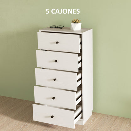 5-Drawer Dresser Slim Bedroom Dresser with Anti-Tip Tall Chest of Drawers for Living Room Hallway 18.5x11.4x37.4 inches White