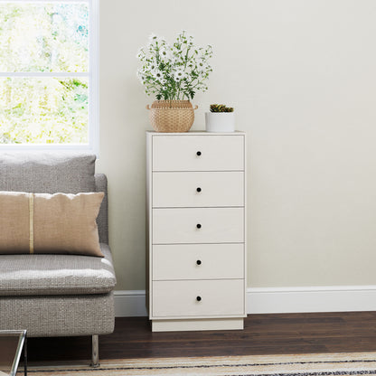 5-Drawer Dresser Slim Bedroom Dresser with Anti-Tip Tall Chest of Drawers for Living Room Hallway 18.5x11.4x37.4 inches White