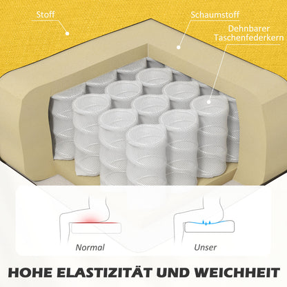 2-Seater Fabric Sofa Upholstered Sofa Double Sofa Retro Look Seating Furniture Lounge Sofa Wooden Frame Yellow 117 x 56.5 x 77 cm