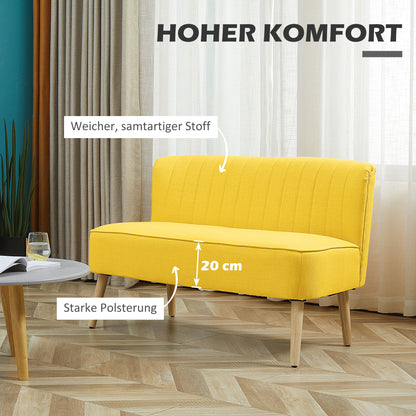 2-Seater Fabric Sofa Upholstered Sofa Double Sofa Retro Look Seating Furniture Lounge Sofa Wooden Frame Yellow 117 x 56.5 x 77 cm