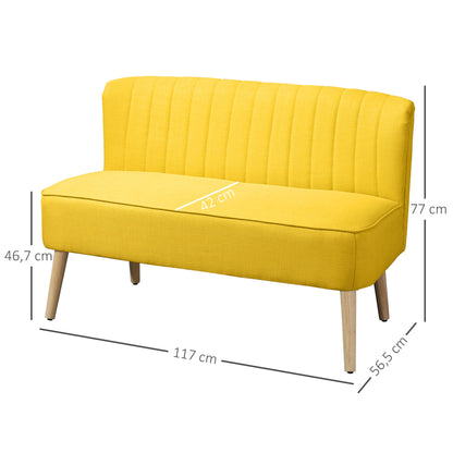 2-Seater Fabric Sofa Upholstered Sofa Double Sofa Retro Look Seating Furniture Lounge Sofa Wooden Frame Yellow 117 x 56.5 x 77 cm