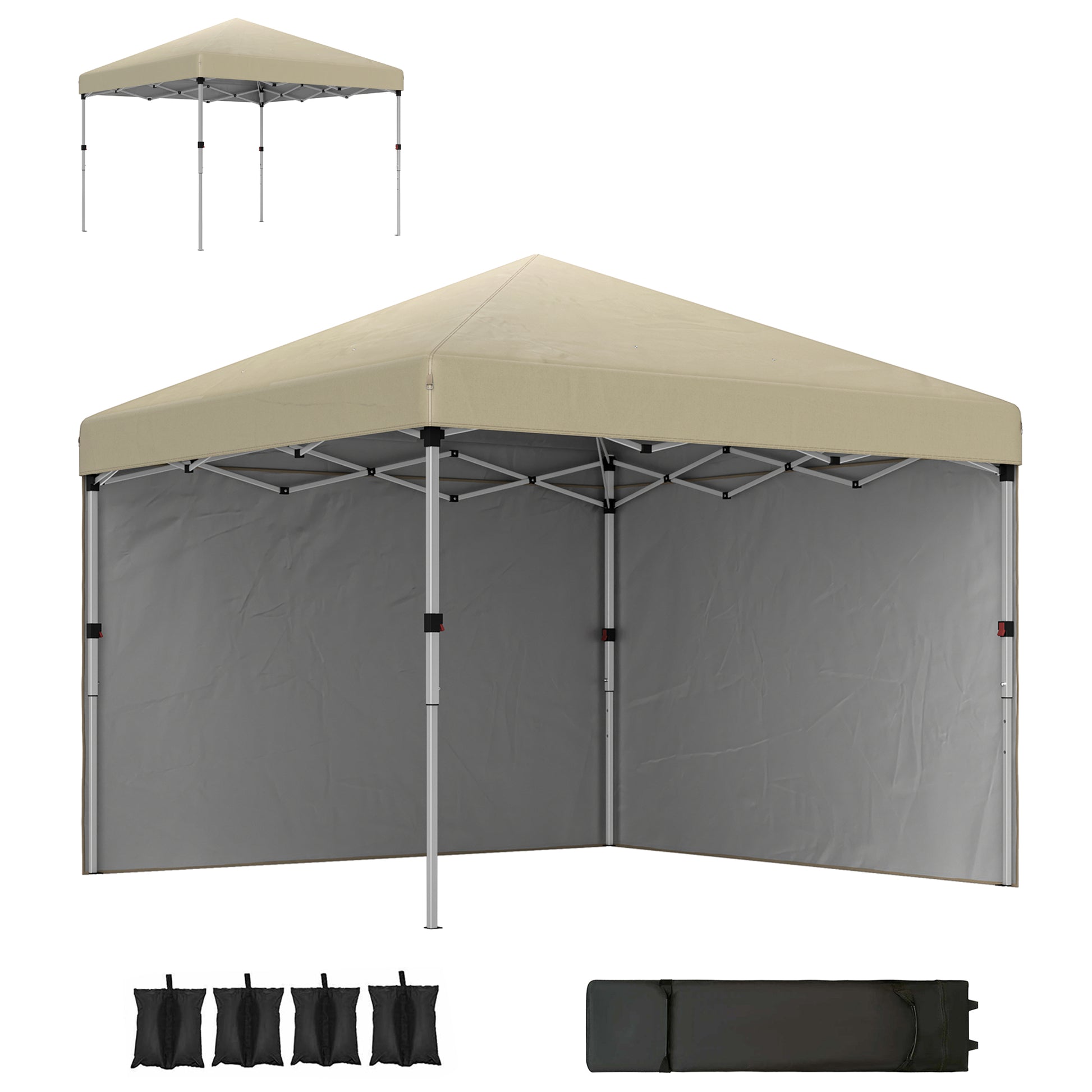 Pop-Up Garden Gazebo Folding Canopy Adjustable Height UV 30+ Protection 2 Side Walls - Carry Bag Included - for Outdoor Party, Event - 297 x 297 x 288 cm Beige