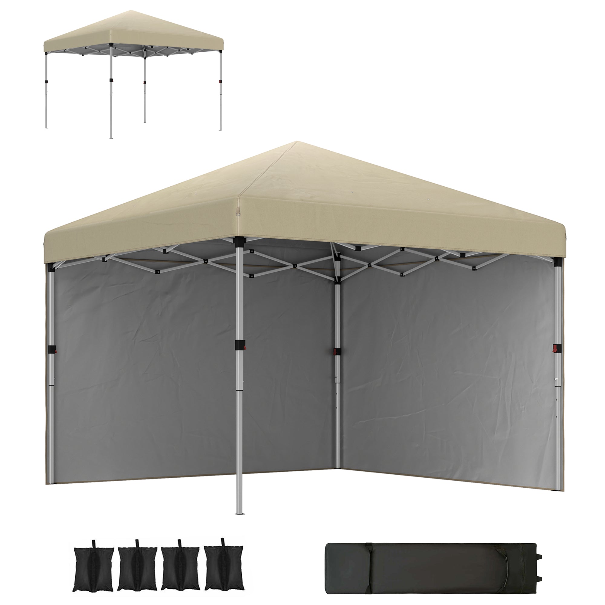 Pop-Up Garden Gazebo Folding Canopy Adjustable Height UV 30+ Protection 2 Side Walls - Carry Bag Included - for Outdoor Party, Event - 297 x 297 x 288 cm Beige