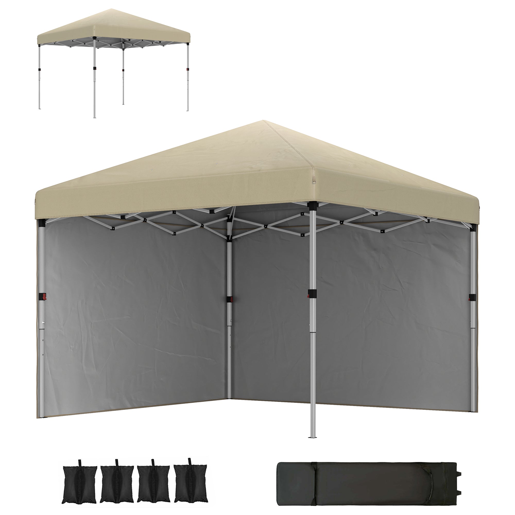 Pop-Up Garden Gazebo Folding Canopy Adjustable Height UV 30+ Protection 2 Side Walls - Carry Bag Included - for Outdoor Party, Event - 297 x 297 x 288 cm Beige
