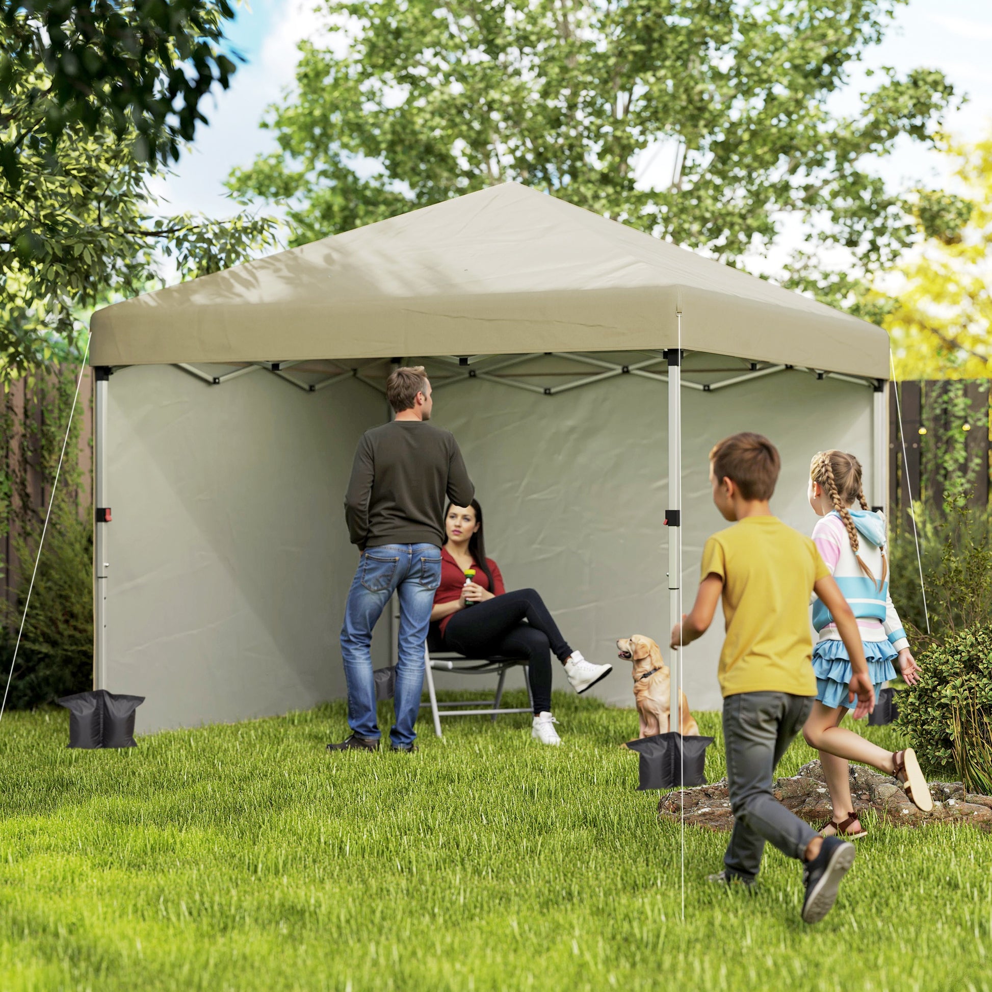 Pop-Up Garden Gazebo Folding Canopy Adjustable Height UV 30+ Protection 2 Side Walls - Carry Bag Included - for Outdoor Party, Event - 297 x 297 x 288 cm Beige
