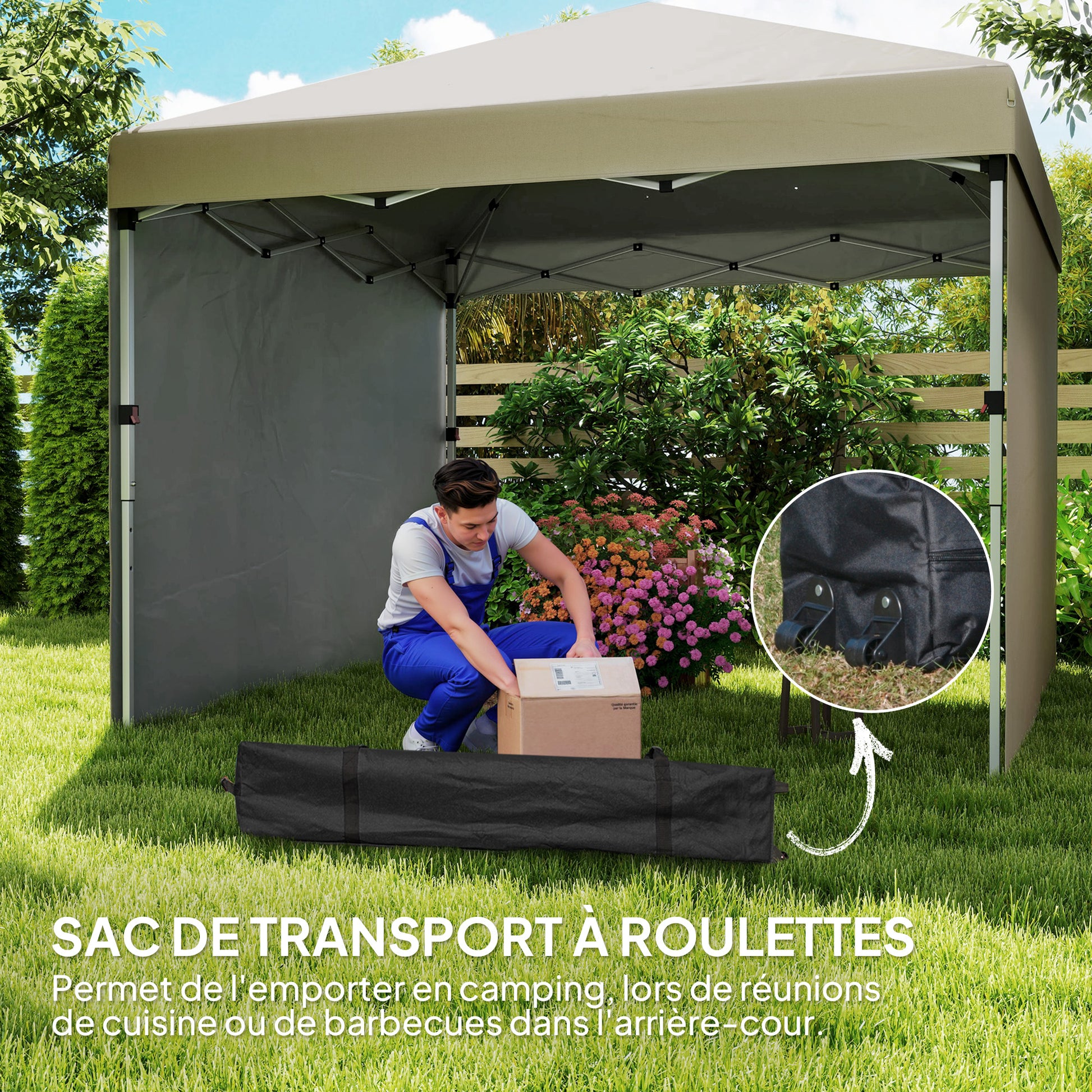 Pop-Up Garden Gazebo Folding Canopy Adjustable Height UV 30+ Protection 2 Side Walls - Carry Bag Included - for Outdoor Party, Event - 297 x 297 x 288 cm Beige