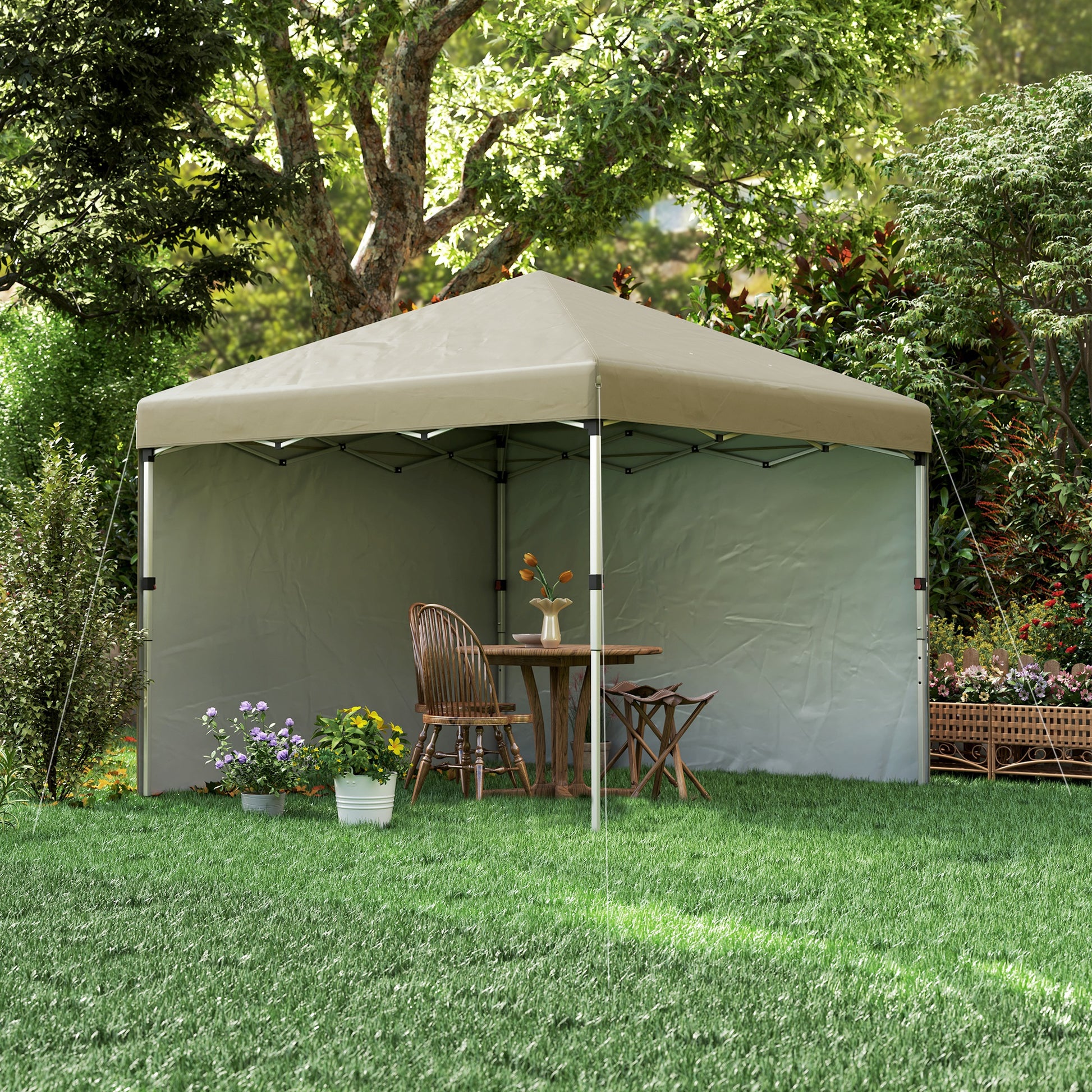 Pop-Up Garden Gazebo Folding Canopy Adjustable Height UV 30+ Protection 2 Side Walls - Carry Bag Included - for Outdoor Party, Event - 297 x 297 x 288 cm Beige