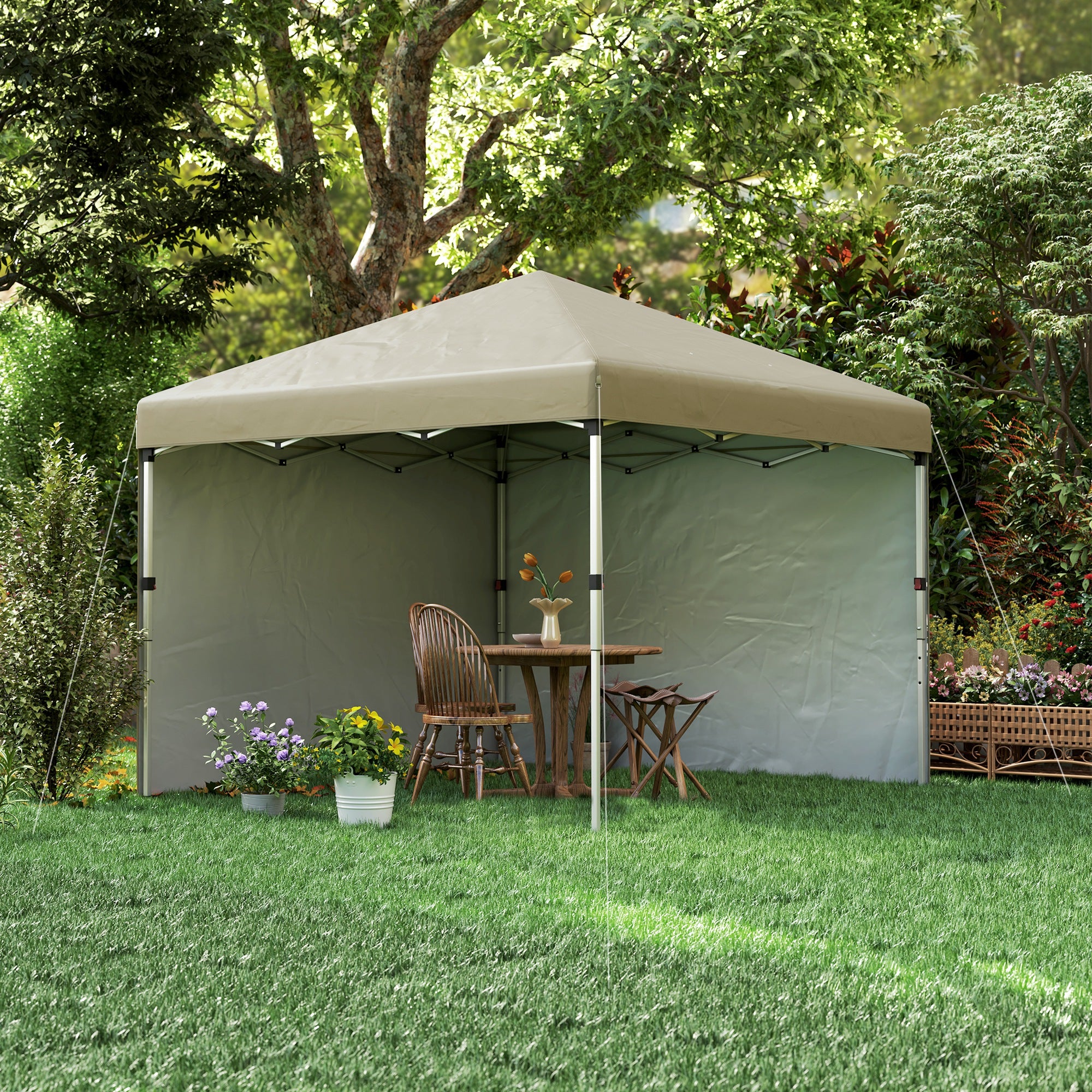 Pop-Up Garden Gazebo Folding Canopy Adjustable Height UV 30+ Protection 2 Side Walls - Carry Bag Included - for Outdoor Party, Event - 297 x 297 x 288 cm Beige