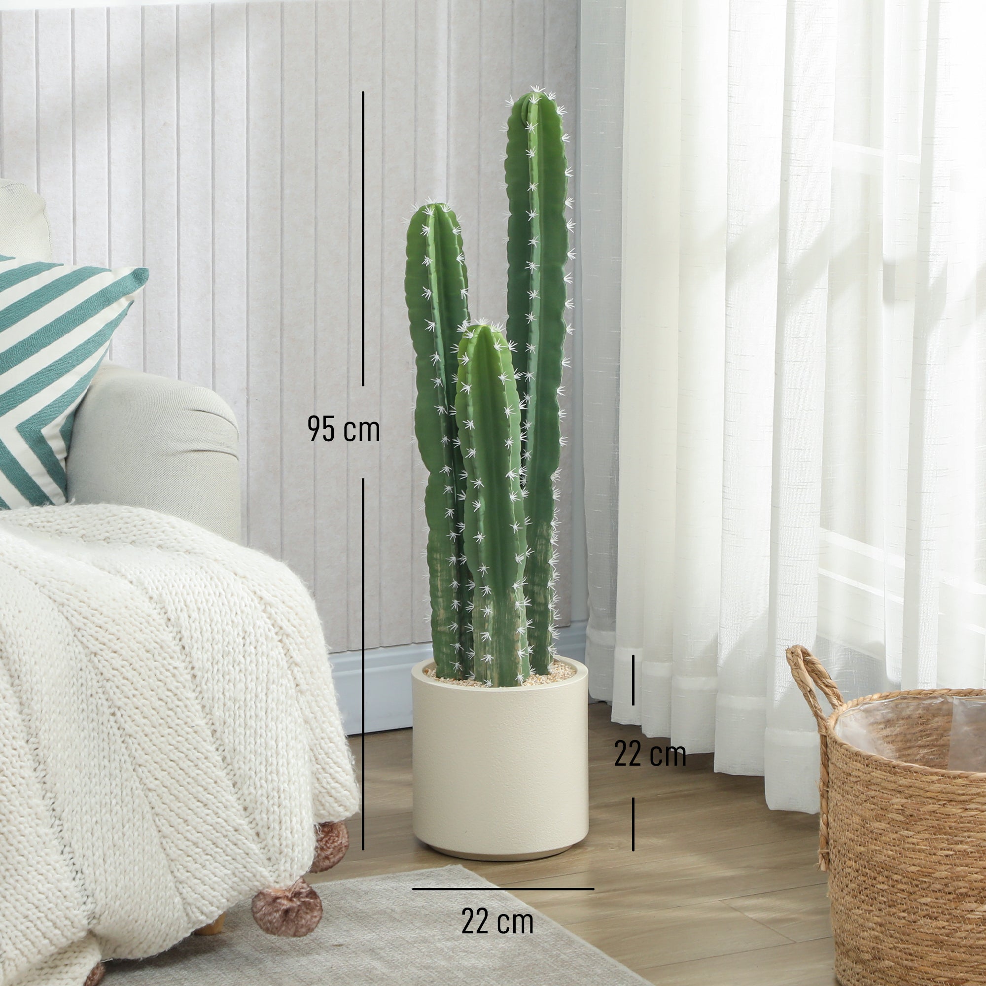 Artificial Potted Cactus, 95 cm (37.4 in) Real-Look 3-Branch Plant for Home & Office Decor