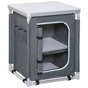 Folding Camping Kitchen Cabinet with 2 Shelves and Carry Bag, Aluminum and Oxford Fabric 60x49x70 cm Gray