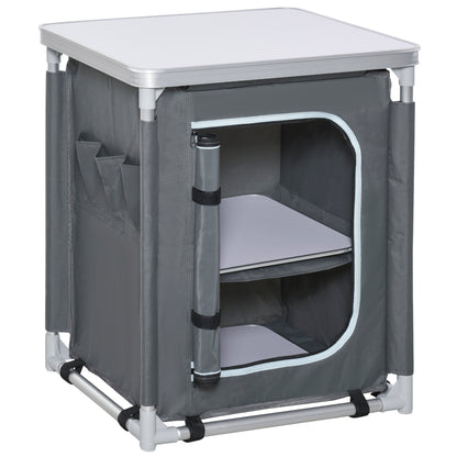 Folding Camping Kitchen Cabinet with 2 Shelves and Carry Bag, Aluminum and Oxford Fabric 60x49x70 cm Gray