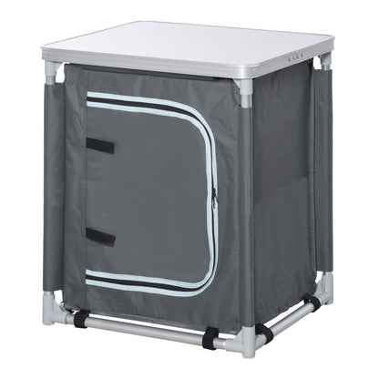 Folding Camping Kitchen Cabinet with 2 Shelves and Carry Bag, Aluminum and Oxford Fabric 60x49x70 cm Gray