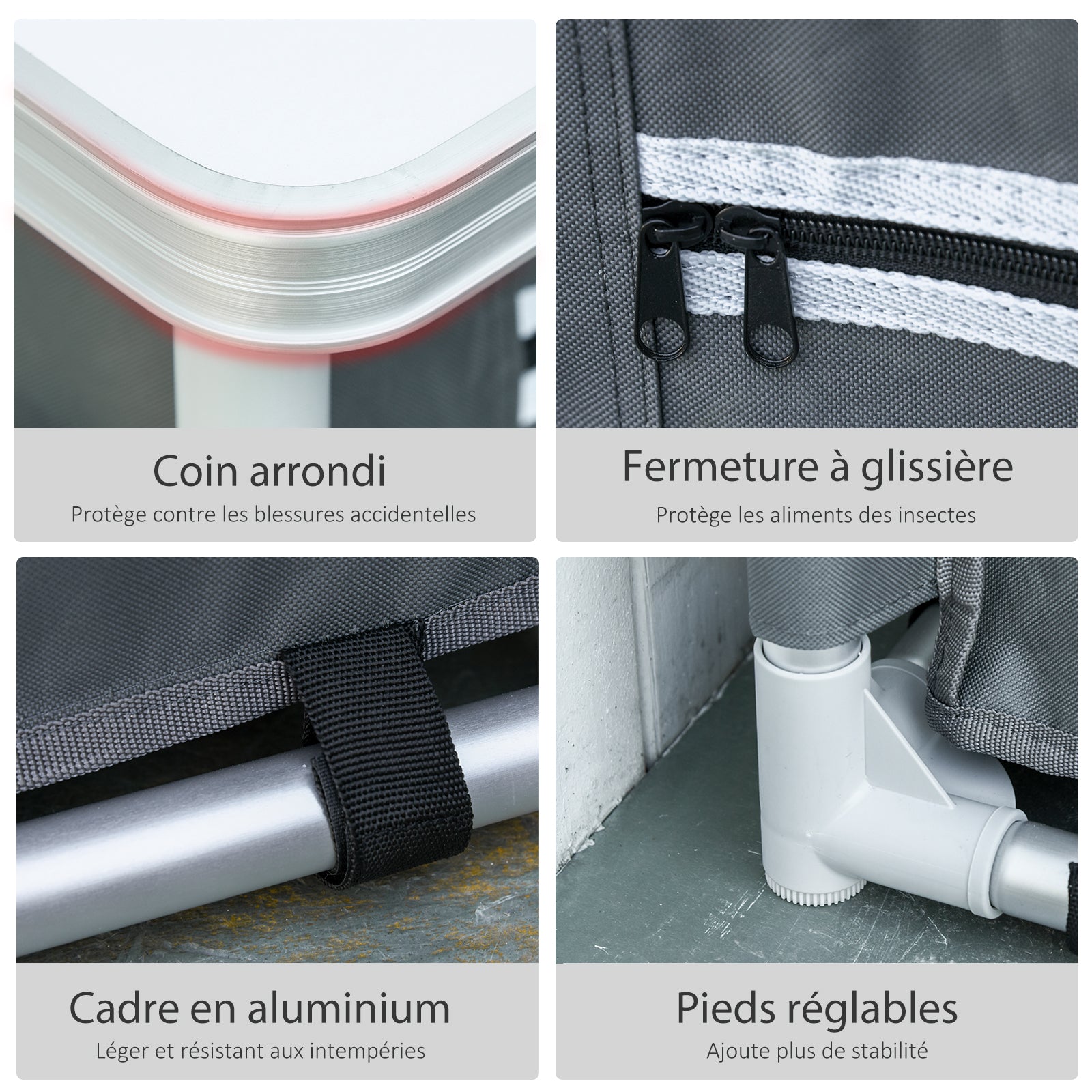 Folding Camping Kitchen Cabinet with 2 Shelves and Carry Bag, Aluminum and Oxford Fabric 60x49x70 cm Gray