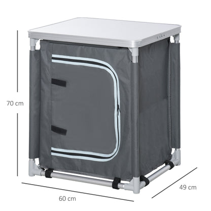 Folding Camping Kitchen Cabinet with 2 Shelves and Carry Bag, Aluminum and Oxford Fabric 60x49x70 cm Gray
