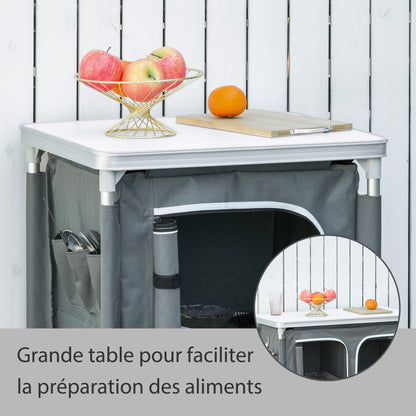 Folding Camping Kitchen Cabinet with 2 Shelves and Carry Bag, Aluminum and Oxford Fabric 60x49x70 cm Gray