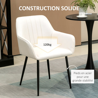 Scandinavian Design Dining Room Chairs Visitor Chairs - Set of 2 Chairs - Black Metal Slim Legs - Ergonomic Linen Upholstered Seat Backrest Armrests Beige