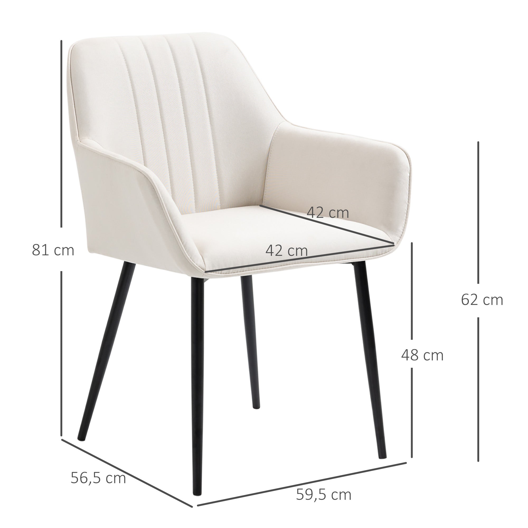 Scandinavian Design Dining Room Chairs Visitor Chairs - Set of 2 Chairs - Black Metal Slim Legs - Ergonomic Linen Upholstered Seat Backrest Armrests Beige