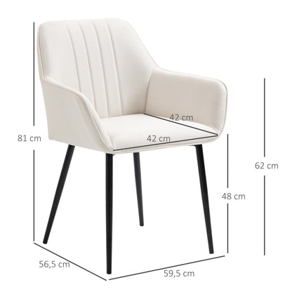 Scandinavian Design Dining Room Chairs Visitor Chairs - Set of 2 Chairs - Black Metal Slim Legs - Ergonomic Linen Upholstered Seat Backrest Armrests Beige