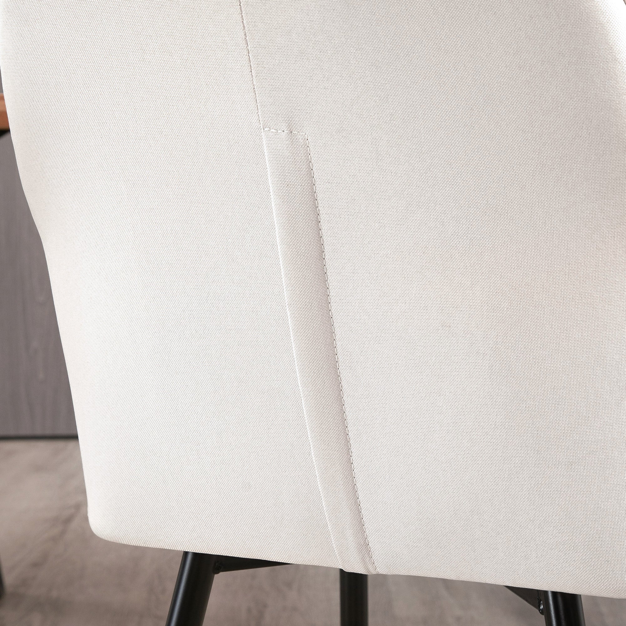 Scandinavian Design Dining Room Chairs Visitor Chairs - Set of 2 Chairs - Black Metal Slim Legs - Ergonomic Linen Upholstered Seat Backrest Armrests Beige