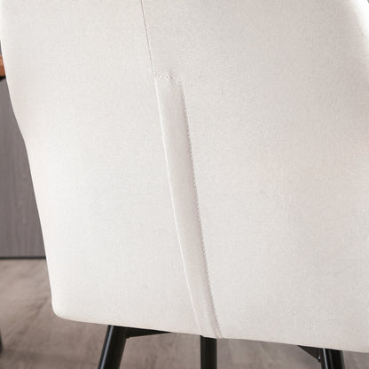 Scandinavian Design Dining Room Chairs Visitor Chairs - Set of 2 Chairs - Black Metal Slim Legs - Ergonomic Linen Upholstered Seat Backrest Armrests Beige