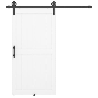 Country-Style Sliding Barn Door with Track & Hardware, MDF & Carbon Steel, 42 x 84 in, White/Black