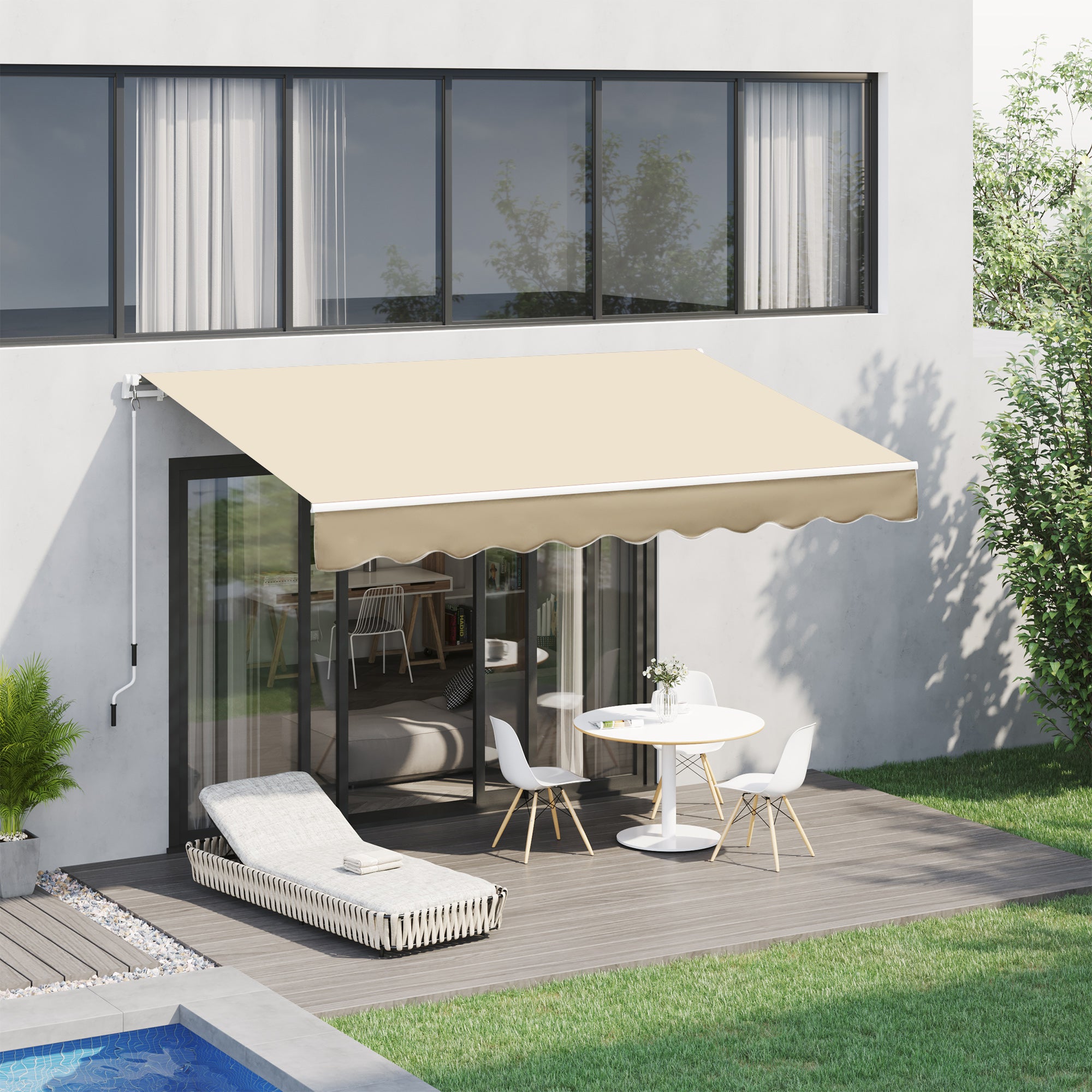 Manual Retractable Awning 295x245 cm Balcony Awning with Metal Crank Waterproof and Anti-UV Exterior Roll-Up Awning for Garden Terrace Windows Beige