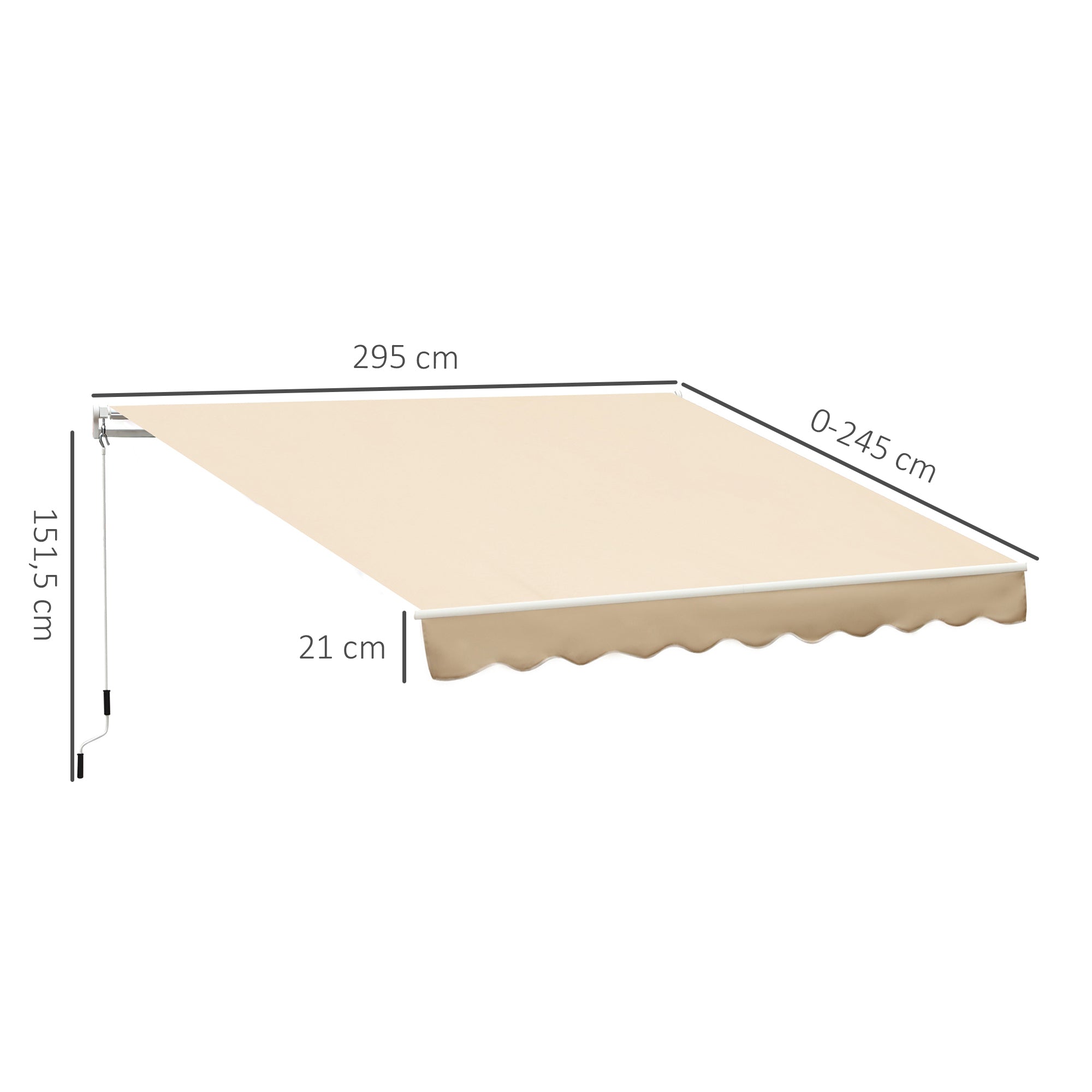 Manual Retractable Awning 295x245 cm Balcony Awning with Metal Crank Waterproof and Anti-UV Exterior Roll-Up Awning for Garden Terrace Windows Beige