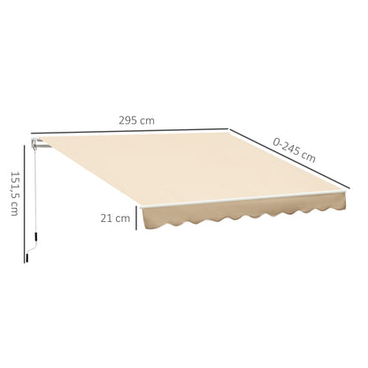 Manual Retractable Awning 295x245 cm Balcony Awning with Metal Crank Waterproof and Anti-UV Exterior Roll-Up Awning for Garden Terrace Windows Beige