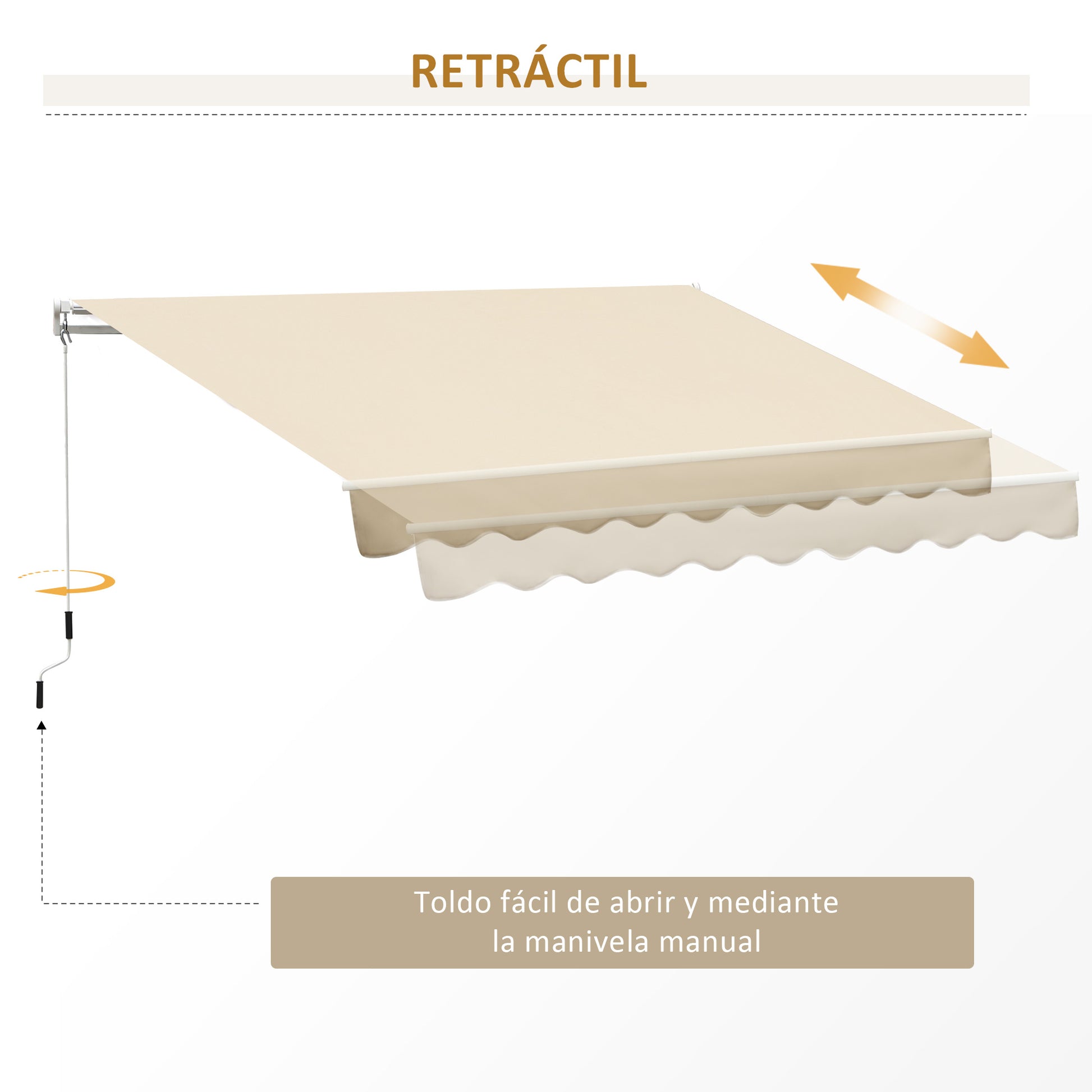 Manual Retractable Awning 295x245 cm Balcony Awning with Metal Crank Waterproof and Anti-UV Exterior Roll-Up Awning for Garden Terrace Windows Beige