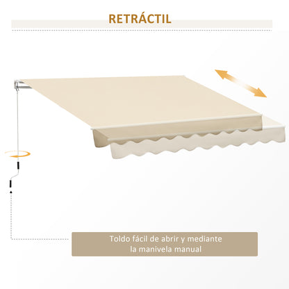 Manual Retractable Awning 295x245 cm Balcony Awning with Metal Crank Waterproof and Anti-UV Exterior Roll-Up Awning for Garden Terrace Windows Beige