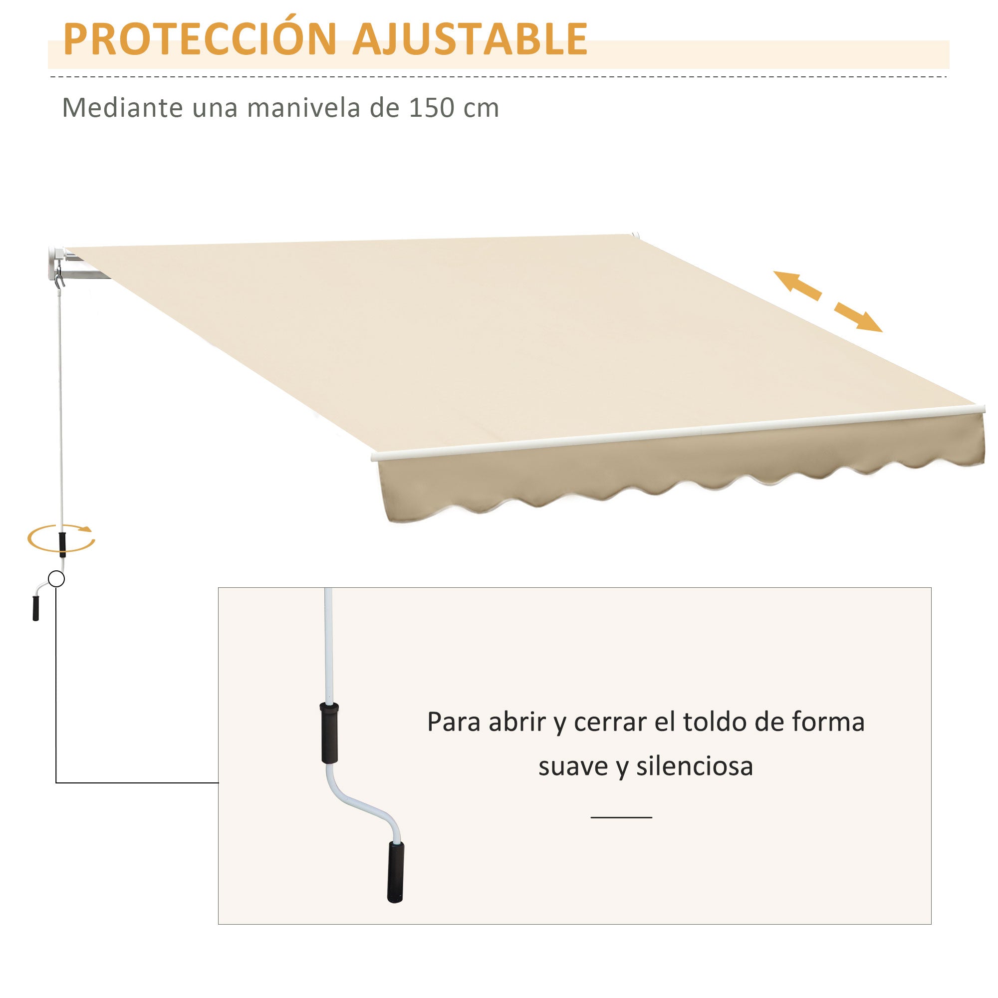 Manual Retractable Awning 295x245 cm Balcony Awning with Metal Crank Waterproof and Anti-UV Exterior Roll-Up Awning for Garden Terrace Windows Beige