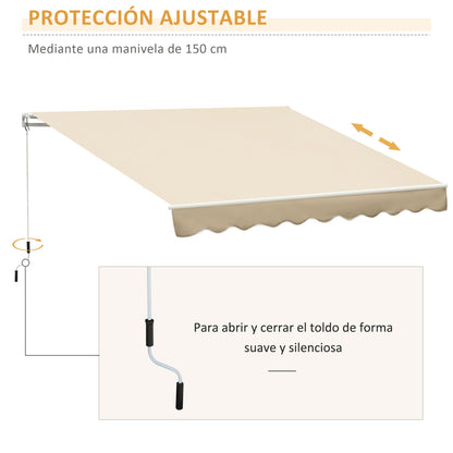 Manual Retractable Awning 295x245 cm Balcony Awning with Metal Crank Waterproof and Anti-UV Exterior Roll-Up Awning for Garden Terrace Windows Beige