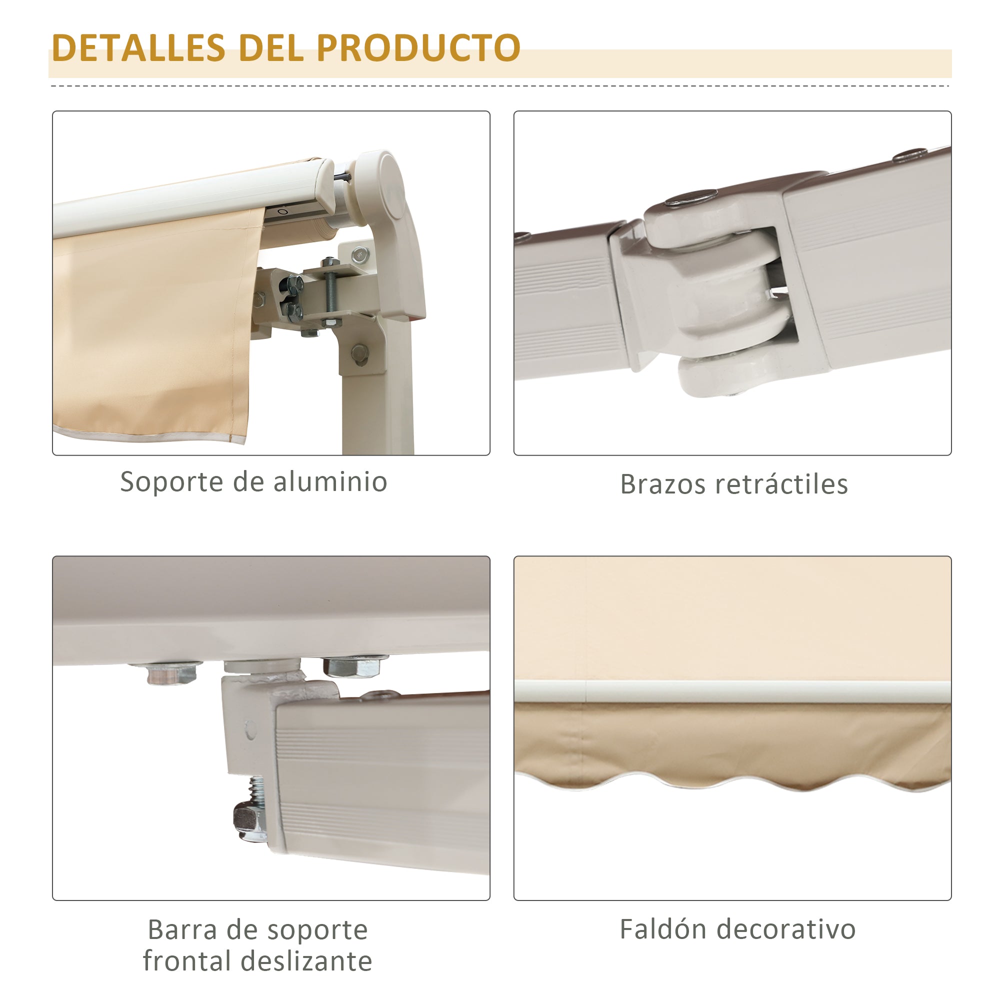 Manual Retractable Awning 295x245 cm Balcony Awning with Metal Crank Waterproof and Anti-UV Exterior Roll-Up Awning for Garden Terrace Windows Beige