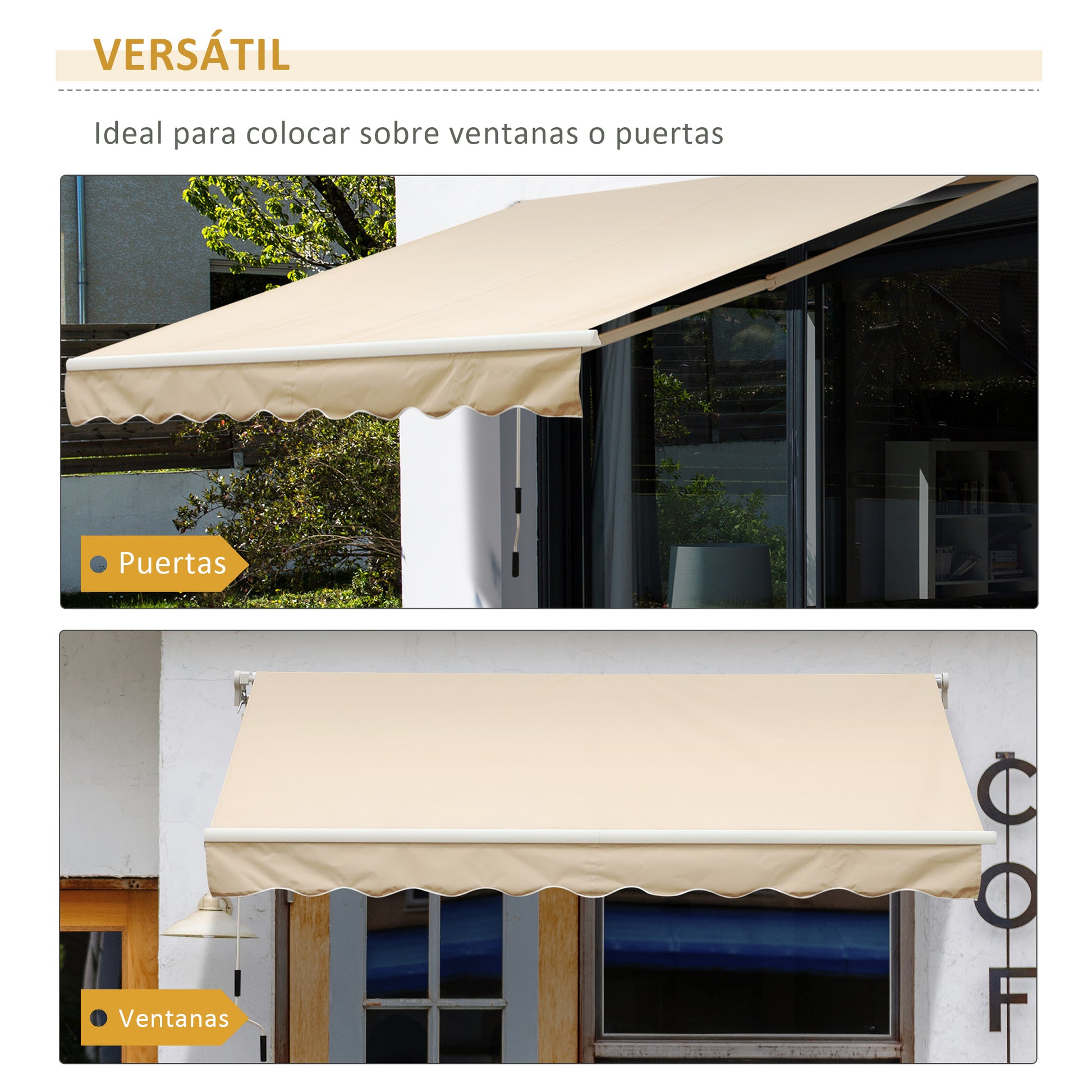 Manual Retractable Awning 295x245 cm Balcony Awning with Metal Crank Waterproof and Anti-UV Exterior Roll-Up Awning for Garden Terrace Windows Beige