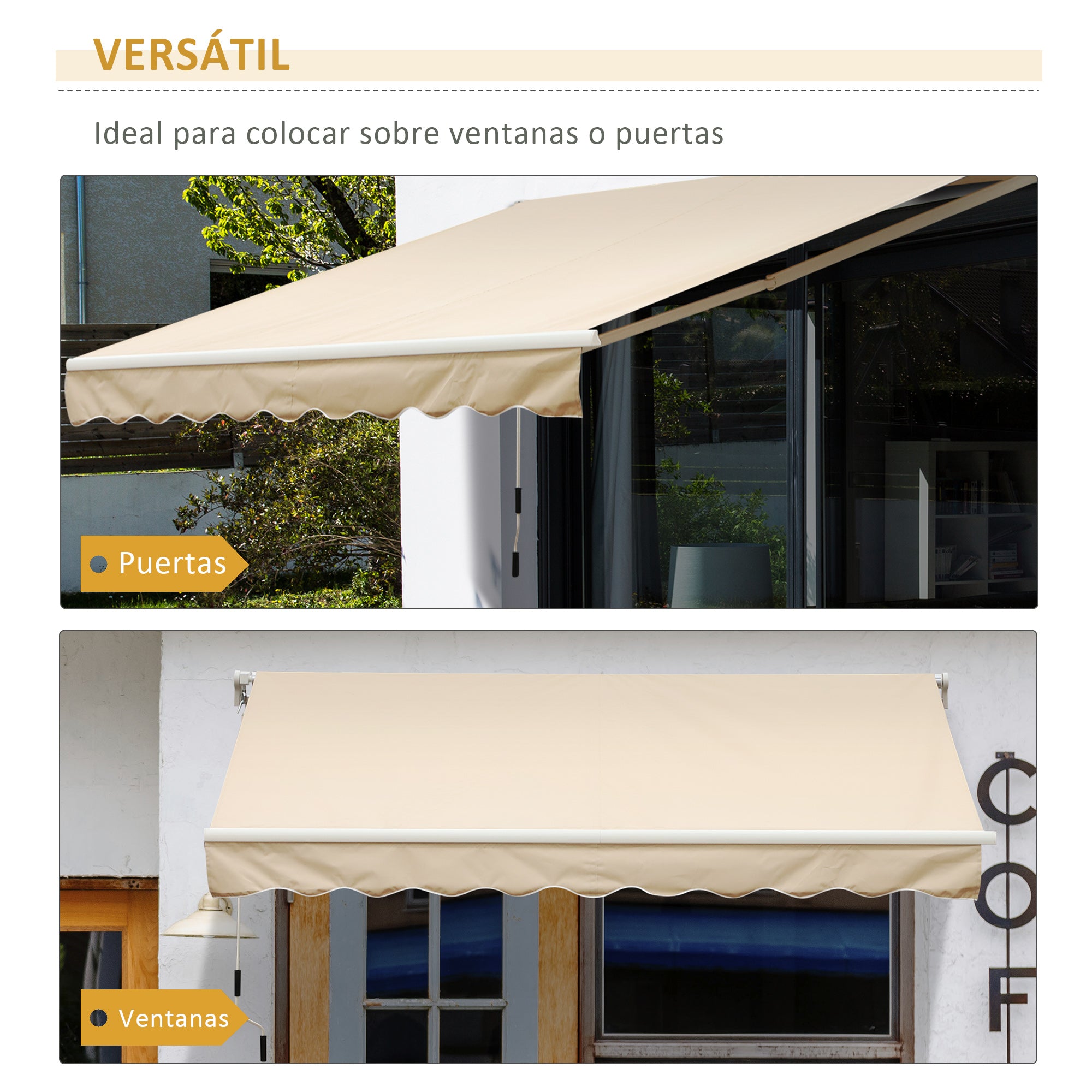 Manual Retractable Awning 295x245 cm Balcony Awning with Metal Crank Waterproof and Anti-UV Exterior Roll-Up Awning for Garden Terrace Windows Beige