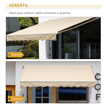 Manual Retractable Awning 295x245 cm Balcony Awning with Metal Crank Waterproof and Anti-UV Exterior Roll-Up Awning for Garden Terrace Windows Beige