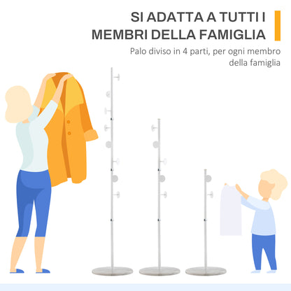 Coat Rack Tree with 8 Hooks and Round Base, Floor Coat Rack in Steel and Marble, 35x35x170 cm, White