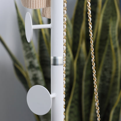 Coat Rack Tree with 8 Hooks and Round Base, Floor Coat Rack in Steel and Marble, 35x35x170 cm, White