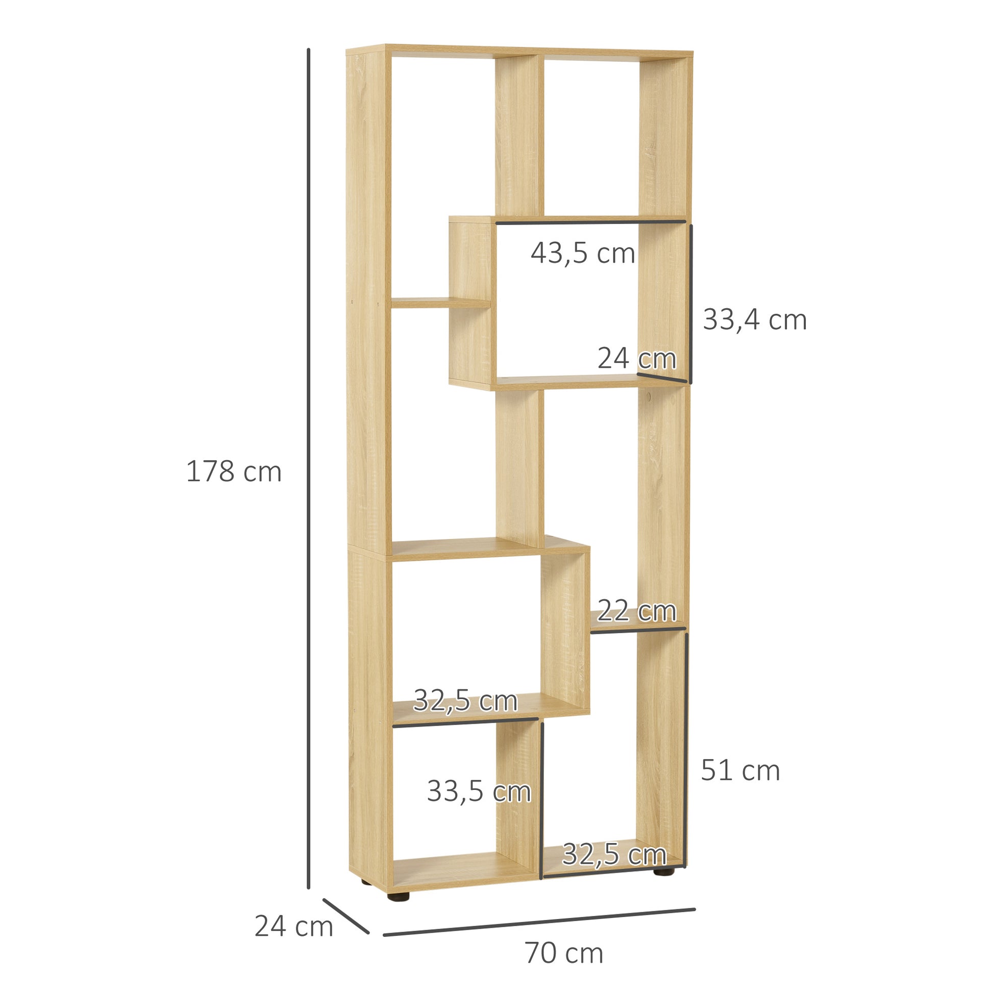 Contemporary Zig Zag Bookcase Shelf 70L x 24W x 178H cm Particle Board Natural Wood