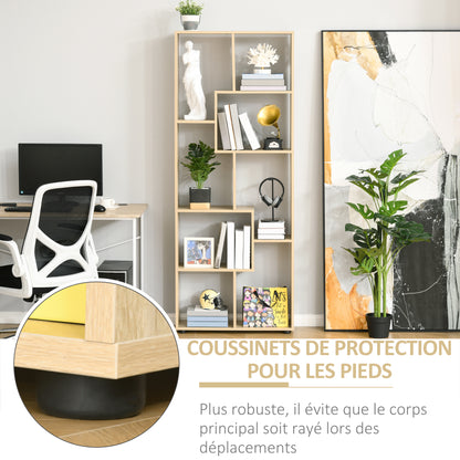 Contemporary Zig Zag Bookcase Shelf 70L x 24W x 178H cm Particle Board Natural Wood