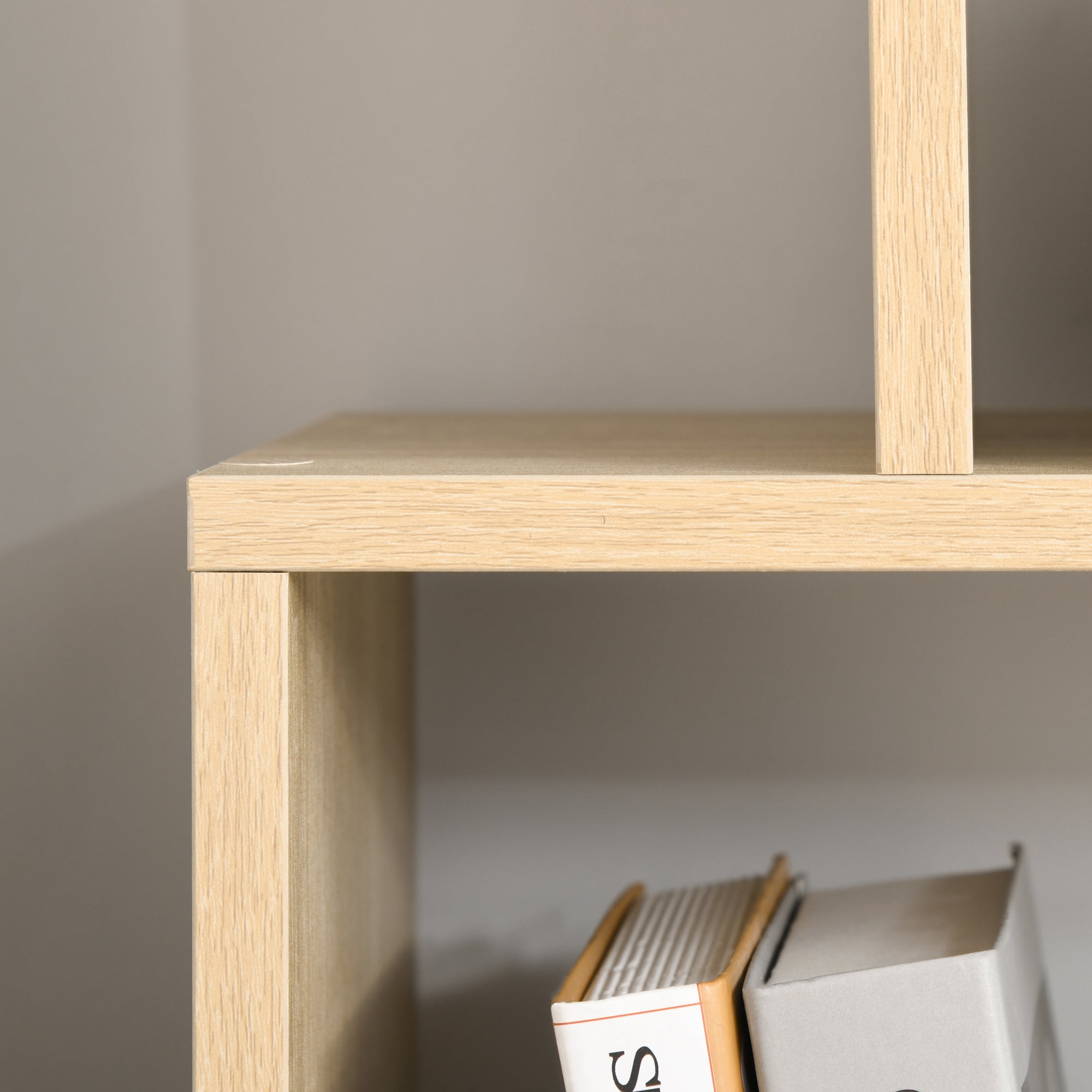 Contemporary Zig Zag Bookcase Shelf 70L x 24W x 178H cm Particle Board Natural Wood
